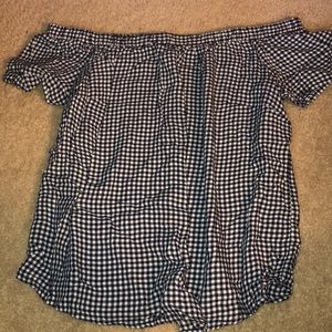 Checkered off the shoulder shirt.